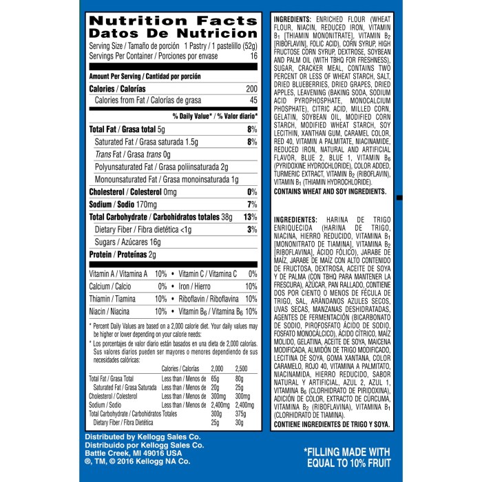 Pop tarts blueberry nutrition facts