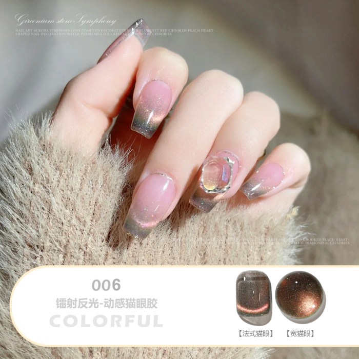 Holographic color polish glitter cat eye nail